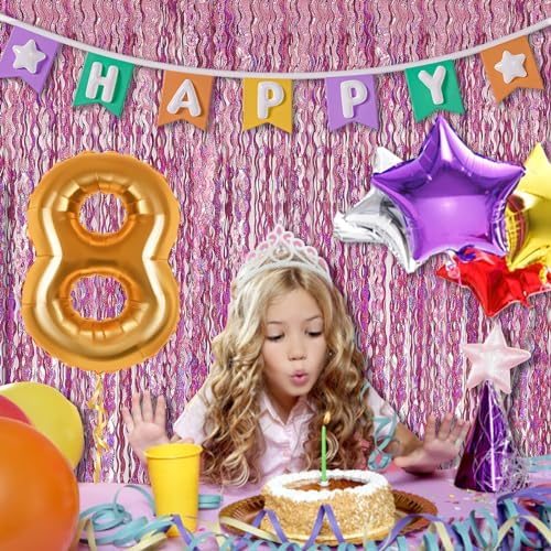 Pink Backdrop Party Decorations Pink Streamers Tinsel Foil Fringe Curtains Wavy Sparkle Metallic Pink Curtain Photo Booth Props for Birthday Wedding Valentines Day Bachelorette Decorations - Image 7
