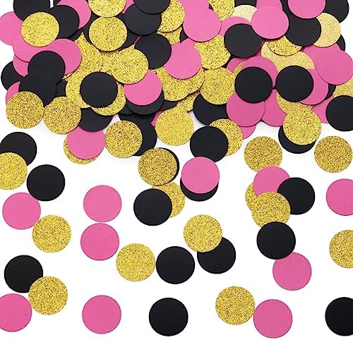 MOWO Gold Black and Hot Pink Confetti Table Decoration, 1.2'', 200pc by MOWO
