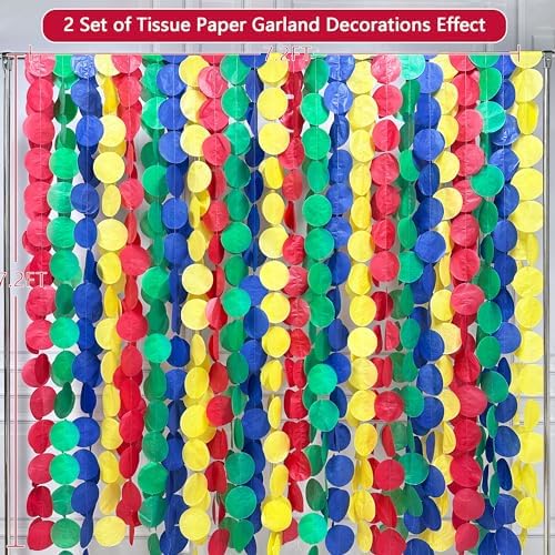205Ft Mario Party Decorations Red Green Blue Yellow Big Polka Dot Tissue Paper Backdrop Streamer Circle Dot Hanging Garland for Birthday Carnival Circus Clown Fiesta Colorful Party Supplies - Image 3