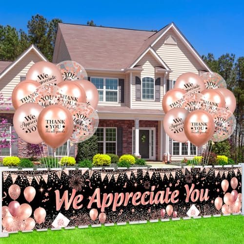 We Appreciate You Decorations Rose Gold Appreciate You Banner Yard Sign with 18 Pcs Balloons Thank You for All You Do Banner Employee Staff Appreciation Gifts Teacher Doctor Appreciation Party Decor - Image 7