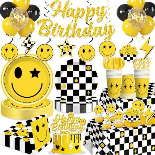 197Pcs Smiley Face Birthday Decorations Tableware Set, 20 Serves by Yingoto
