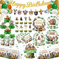 Safari Themed Party Decorations Tableware,198pcs Jungle Plates and Napkins for Party,animal Birthday Party Tablecloth Cups Cake Toppers Balloons for Zoo Party Decorations by Unknown