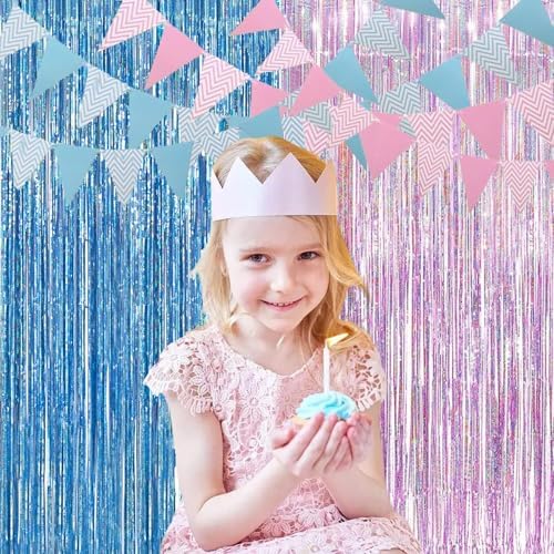 BRAVESHINE Pink Blue Tinsel Foil Fringe Curtains Party Streamers Backdrop - Image 6