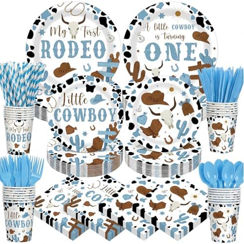 450 Pcs My First Rodeo Birthday Tableware Set, Serve 50, Blue by Unknown