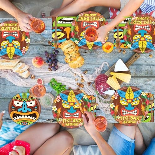 CHUNNIN 200 PCS Summer Tiki Party Plates Napkins Hawaiian Aloha Tableware Set Tropical Luau Themed Decoration Dessert Plates Forks Serve 50 Guests for Beach Picnic Pool Birthday Party Favor Supplies - Image 5