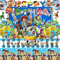 48PCS Toy Story Birthday Party Supplies Set, Including Happy Birthday Banner, Backdrop, Swirl Decorations, Balloons, Cake Topper, Cupcake Toppers, Tablecloth by Tihufe