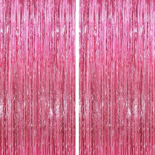 2Pack Glitter Pink Backdrop Pink Foil Curtain for Birthday Party Decoration by UWPVOWSR