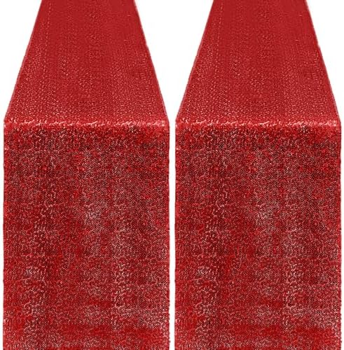 2 Packs 12 x 72 inches Sequin Table Runner, Red Glitter Table Runner for Birthday Party Supplies Wedding Engagement Baby Shower Holiday Celebration Event Decorations by Yblut