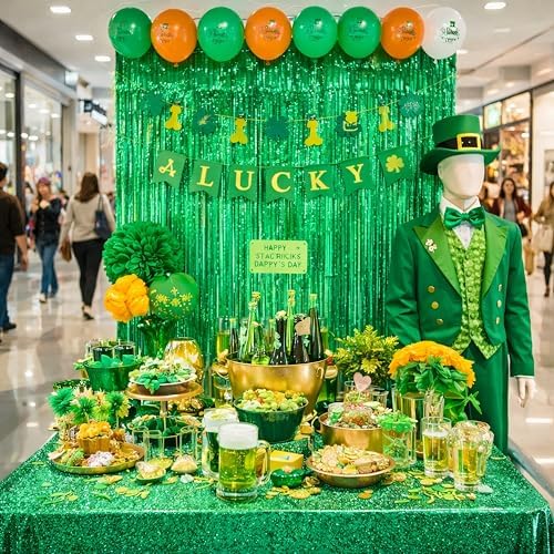 Green Foil Fringe Curtain Backdrop 3 Pack, 3.2 x 8.2 FT Party Decorations - Image 6