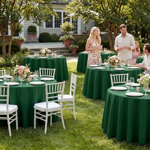 Fitable 6 Pack Hunter Green Round Tablecloths - 90 Inches in Diameter - Image 2