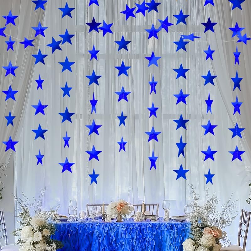 Blue Shining Star Hanging Garland Blue Hanging Sparkling Star Streamer Glitter Bunting Banner Twinkle Backdrop for Wedding Baby Shower Birthday Christmas Decorations 40 Feet - Image 2