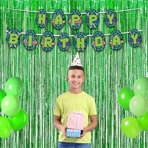 Green Tinsel Curtain Party Backdrop - 2 Packs - Image 3