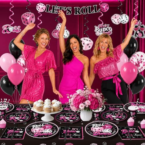 205PCS Yingoto Hot Pink and Black Bunco Party Supplies Set, 25 Guests - Image 4