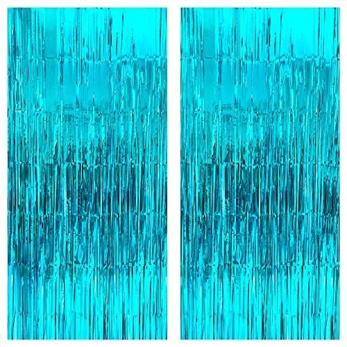 KatchOn, Blue Foil Fringe Curtains - 3.2x8 Feet, Pack of 2 - Image 2