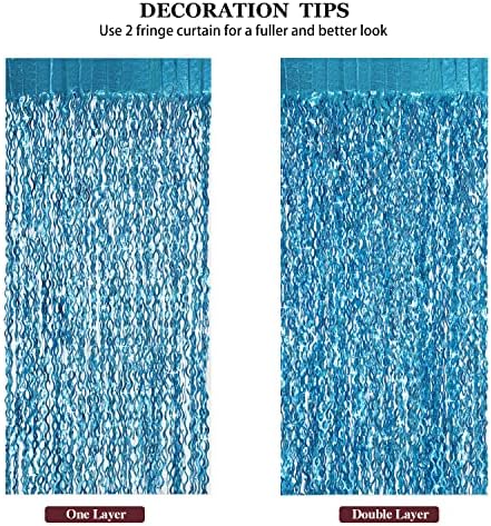 CYLMFC 3 Pack 3.3 ft x 6.6 ft Teal Foil Fringe Curtains - Sparkle Metallic Curtains Party Decorations Photo Booth Decorations Party Supplier - Image 5