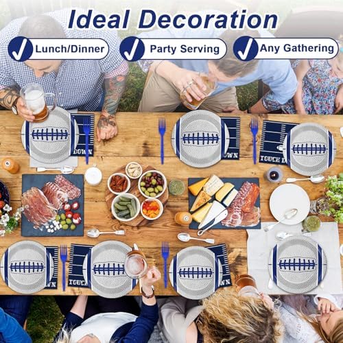 Qyeahkj 25 Guests Cowboys Football Party Plates and Napkins Supplies American Football Team Platters Tableware Set Touch Down Blue & White Decor Favors for Football Fans Boy Sports Team Theme Party - Image 6