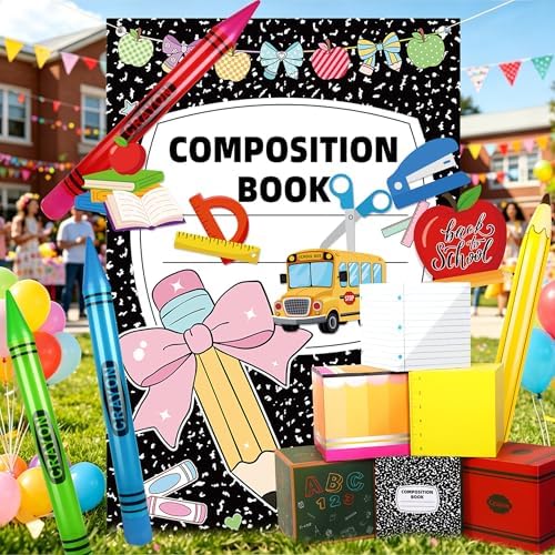 Fovths 21 Pcs Giant Back to School Theme Party Decorations 45 Inch Large Inflatable Pencil Crayon 6 Party Favor Box 6.6ft Notebook Backdrop for Back to School Birthday Decor, Combo - Image 6