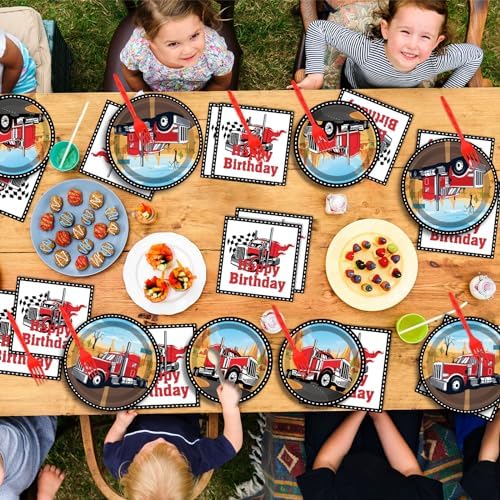 gisgfim 50 Guests Semi Truck Party Decorations Semi Truck Plates and Napkins Party Decoration For Birthday Party Plates Tableware Set Tractor Trailer Theme Party Paper Plates Napkins Forks 200 PCS - Image 6