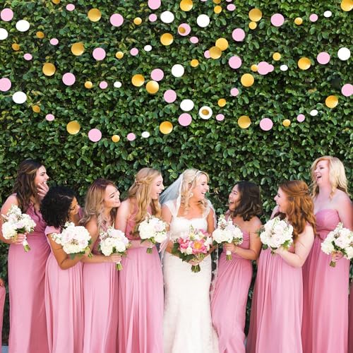 Gold and Pink Party Decorations Circle Dots Garland Metallic Gold Light Pink and White Hanging Polka Dot Streamer for Women Girl Birthday Bridal Shower Wedding Princess Party Supplies - Image 7