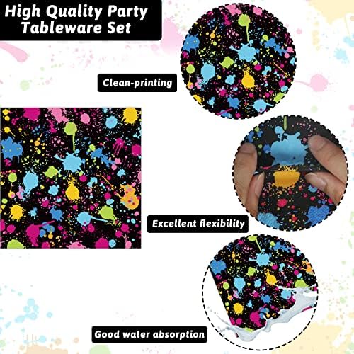 50 Guests Neon Party Supplies Glow Party Plates Napkins Tableware Neon Glow Paper Disposable Birthday Colorful Graffiti Party Decoration Favor, 200 Pieces - Image 3