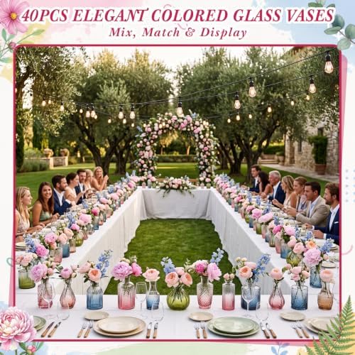 40 Pcs Colorful Glass Bud Vases for Fall Wedding, Vintage Multicolor - Image 4