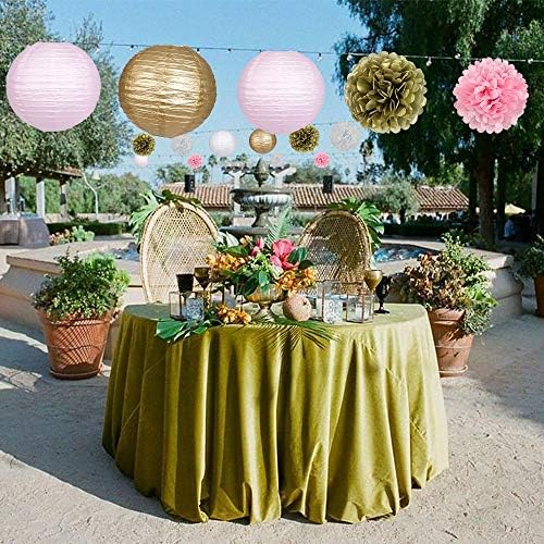 Paper Lanterns Paper Pom Poms Pink and Gold Party Decorations 15pcs - Image 6