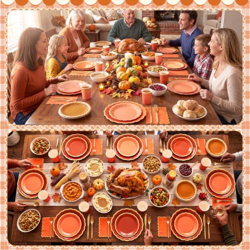 Mimorou 338 Pcs Fall Orange Plates and Napkins Party Supplies Serve 48 - Image 7