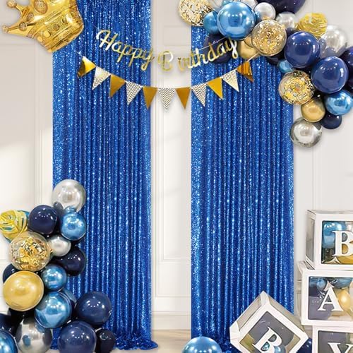 Royal Blue Backdrop Curtain Panels 2 Pieces 2ftx8ft Sequin Party Background - Image 2