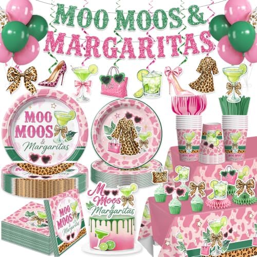 215pcs Moo Moos and Margaritas Party Decorations Tableware Set, 25 Serves by Yingoto