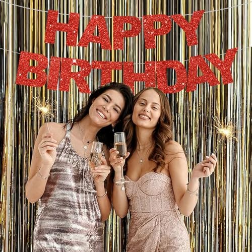 BEISHIDA Pre-Strung Glitter Red Happy Birthday Banner Party Sign Decoration - Image 4