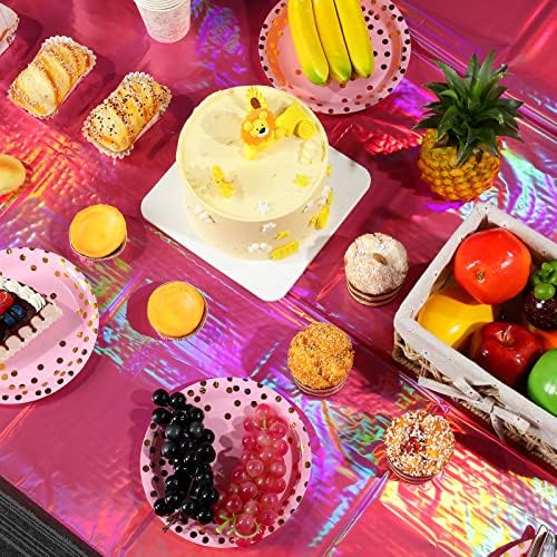1 Pack Hot Pink Iridescence Plastic Tablecloths Shiny Disposable Laser Rectangle Table Covers Holographic Foil Tablecloth Iridescent Party Decorations Birthday Bridal Wedding Christmas, 54 x 108 Inch - Image 5