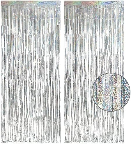 Silver Foil Fringe Tinsel Backdrop - 3.2ft x 8.2ft Pack of 2 by GREATRIL