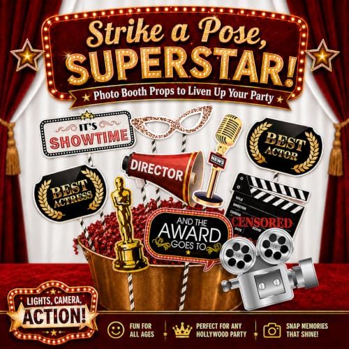 Hollywood - Movie Theme Photography Backdrop and Studio Props DIY Kit. Great as Dress-up and Awards Night Ceremony Photo Booth Background, Vintage Costume Birthday Party Supplies and Event Decorations - Image 3