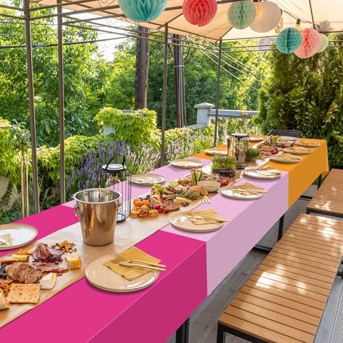 3 Pack Pink and Orange Plastic Tablecloth Party Decorations, Groovy Hot Pink and Orange Disposable Table Cover, Rectangle Table Cloth for Tequila Sunrise Sunset Birthday Party Decorations, 54x108 Inch - Image 7