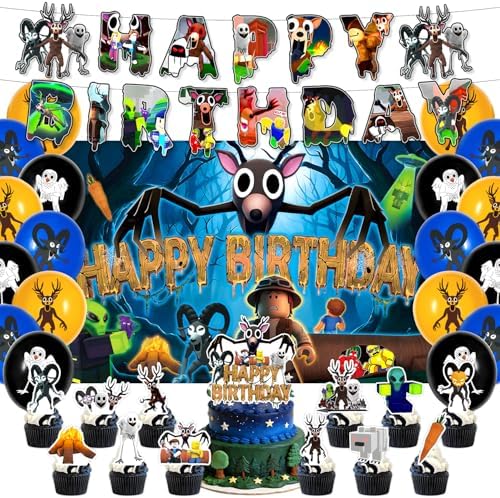 42Pack 99 Nights in the Forest Birthday Party Supplies Pack Includes，Banner，Cake Topper，Blackdrop,Balloons for 99 Nights in the Forest party supplies by ShrooFit