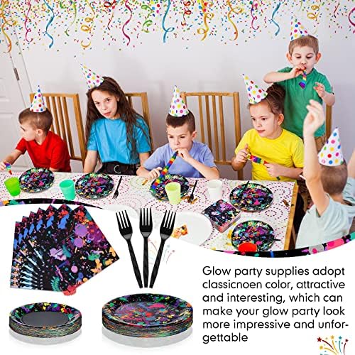 Baderke 192 Pcs Neon Glow Party Plates Napkins Forks, Birthday Serves 48 - Image 5