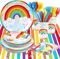 Rainbow Party Supplies, Happy Birthday Decorations for Girls & Boys -169pcs Rainbow Party Tableware Set Include 9" and 7" Party Plates and Napkins Cups Utensils with Tablecloth for 24 Guests by HappyThousandsToysParty