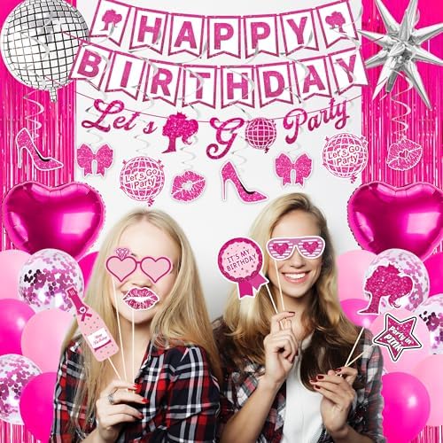 99-Piece Hot Pink Birthday Party Decorations for Women - Image 5