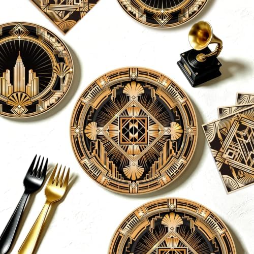 NeoRov 221 Pcs Roaring 20s Party Decorations Tableware Backdrop Set - Image 6