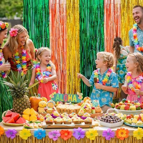 Luau Party Decorations - Green Gold Rose Tropical Streamers Backdrop Banner | Hawaiian Party Decorations for Indoor Outdoor - Summer Beach Pool Birthday Favors Supplies for Home Wall,2 Pack - Image 6