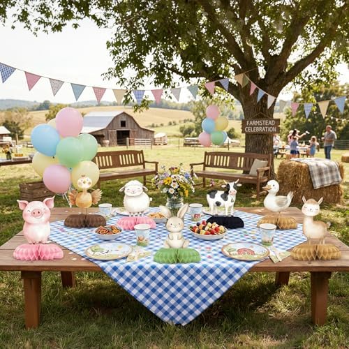 12 Pcs Farm Baby Shower Decorations - Barnyard Farm Animal Party Supplies - Cow Pig Chicken Horse Tractor Centerpieces for Tables - Farm Honeycomb Table Decor for Baby Shower and 1st Birthday - Image 7