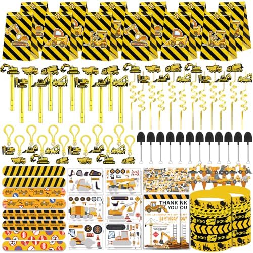 PLOUGVI 232PCS Construction Birthday Party Supplies Decorations Favors, Construction Theme Toys for Goodie Bag Stuffer, Pinata Filler Gifts by Unknown