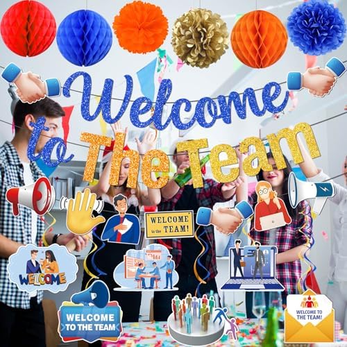Welcome To The Team Banner, Welcome Banner Garland Hanging Swirls Paper Flowers Honeycomb Balls, Welcome Decorations for Employee Office Coworker Teacher Colleague Staff - Image 5