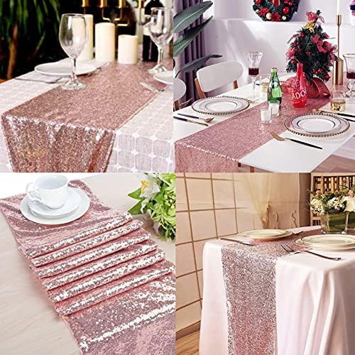 12 Packs 12 X 72 Inch Sequin Table Runner Glitter Dining Table Runner for Birthday Wedding Engagement Bridal Baby Shower Bachelorette Holiday Celebration Party Supplies Decorations (Rose Gold) - Image 5