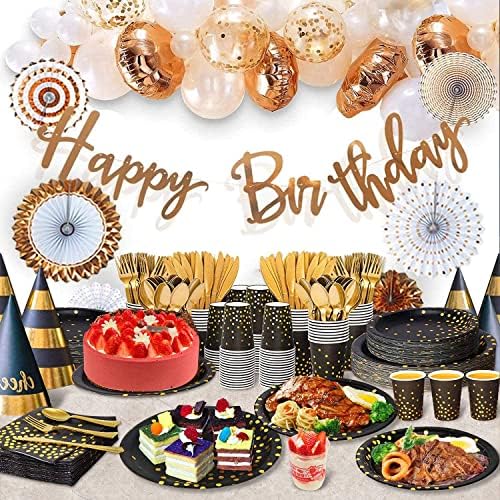 AIRE Black Gold Paper Plates Set, 175PCS Disposable Tableware for 25 - Image 4