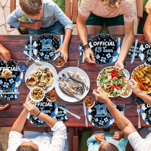100 Pcs 13th Birthday Decorations for Boys Official Teen 13th Supplies Plates Napkins Forks Set Disposable Blue 13th Birthday Tableware Paper Plates Dinnerware for Kids Teenager Favors Serve 25 - Image 6