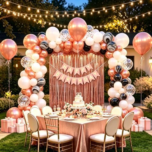 Rose Gold Happy Birthday Party Balloon Decoration Set for Girl Women - Image 2