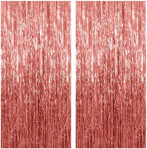 2 Pack Rose Gold Backdrop Birthday Decorations Foil Curtain Bachelorette Party Decor Rose Gold Decor Party Streamers Groovy Birthday Decorations Backdrop by KEJ
