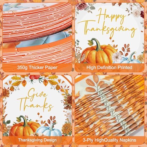 40 Pcs Happy Thanksgiving Paper Plates and Napkins Sets - Disposable Fall Thanksgiving Party Plates Napkins, Maple Leaf Pumpkin Watercolor Tableware for Thanks Giving Party Supplies Table Decorations - Image 4