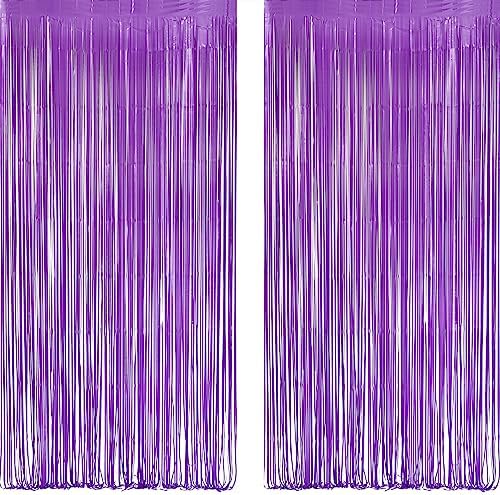 Purple Tinsel Fringe Party Backdrop - 3.2ft X 8.2ft - 2 Packs by GREATRIL